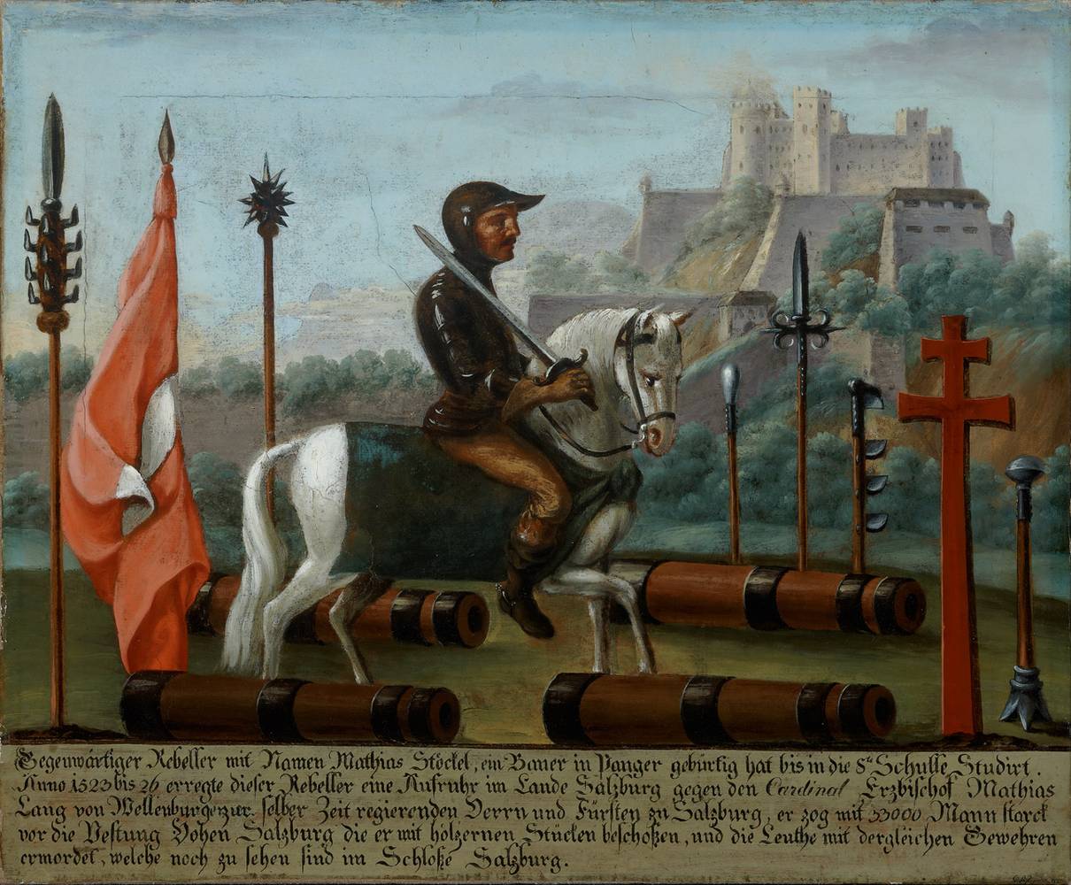 Der Bauernanführer Matthias Stöckl vor der belagerten Festung Hohensalzburg, G. Sigl 1820, Öl auf Papier, Salzburg Museum, Inv.-Nr. 515-42