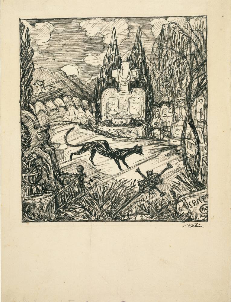 Alfred Kubin (1877–1959), Das Grab meiner Mutter, um 1918/1919, Tusche auf Papier, Oberösterreichisches Landesmuseum, Grafische Sammlung der Landesgalerie Linz, Inv.-Nr. Ha 3369 II, © Eberhard Spangenberg, München/Bildrecht Wien, 2019