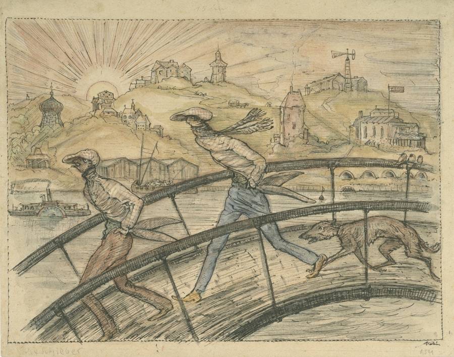 Alfred Kubin (1877–1959), Die Schieber, um 1921/1922, Aquarell, Tusche auf Papier, Oberösterreichisches Landesmuseum, Grafische Sammlung der Landesgalerie Linz, Inv.-Nr. Ha 3413 II, © Eberhard Spangenberg, München/Bildrecht Wien, 2019