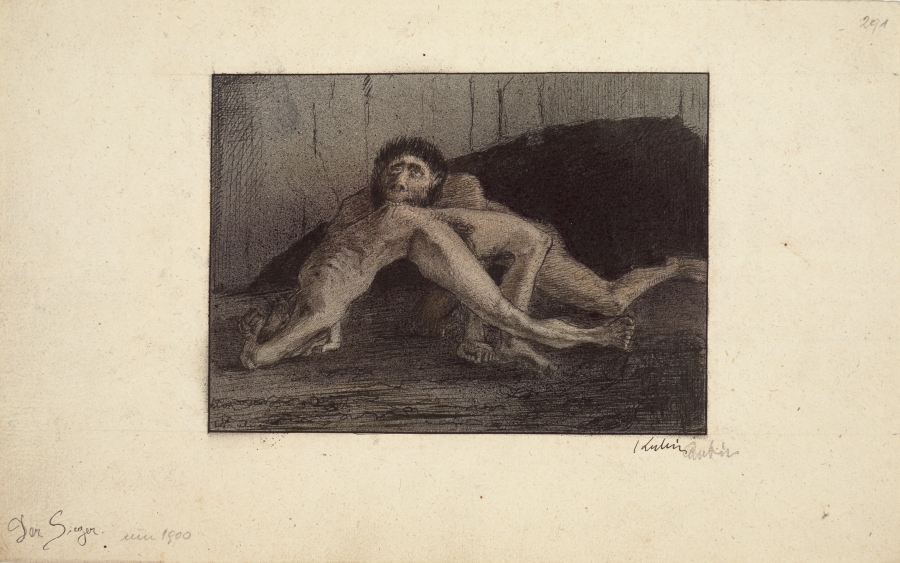 Alfred Kubin (1877–1959), Der Sieger, um 1899/1900, Aquarell, Tusche, gespritzt auf Papier, Oberösterreichisches Landesmuseum, Grafische Sammlung der Landesgalerie Linz, Inv.-Nr. Ha 3176 II, © Eberhard Spangenberg, München/Bildrecht Wien, 2019
