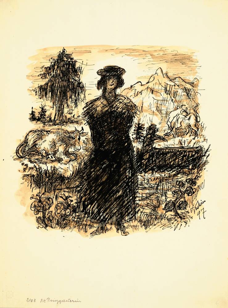 Alfred Kubin (1877–1959), Die Pinzgauerin, 1947, Tusche, laviert auf Karton, Oberösterreichisches Landesmuseum, Grafische Sammlung der Landesgalerie Linz, Inv.-Nr. Ha 4160 II, © Eberhard Spangenberg, München/Bildrecht Wien, 2019