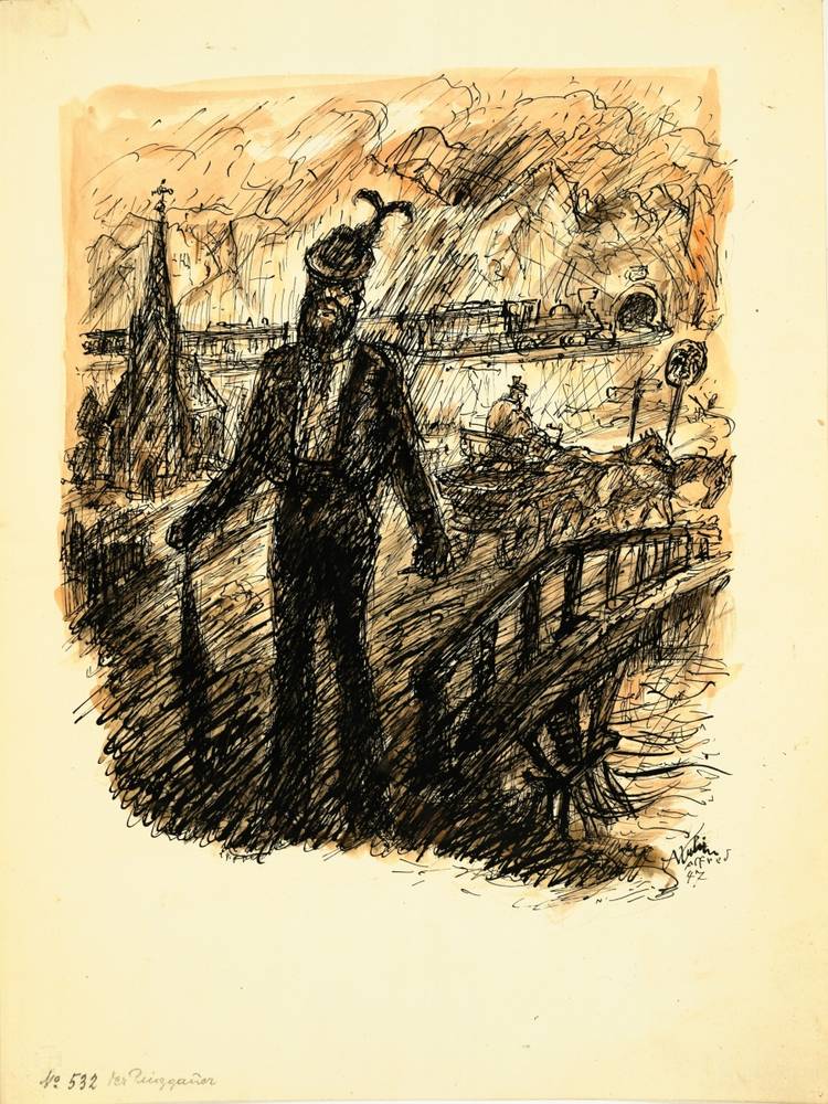 Alfred Kubin (1877–1959), Der Pinzgauer, 1947, Tusche, laviert auf Karton, Oberösterreichisches Landesmuseum, Grafische Sammlung der Landesgalerie Linz, Inv.-Nr. Ha 4160 II, © Eberhard Spangenberg, München/Bildrecht Wien, 2019