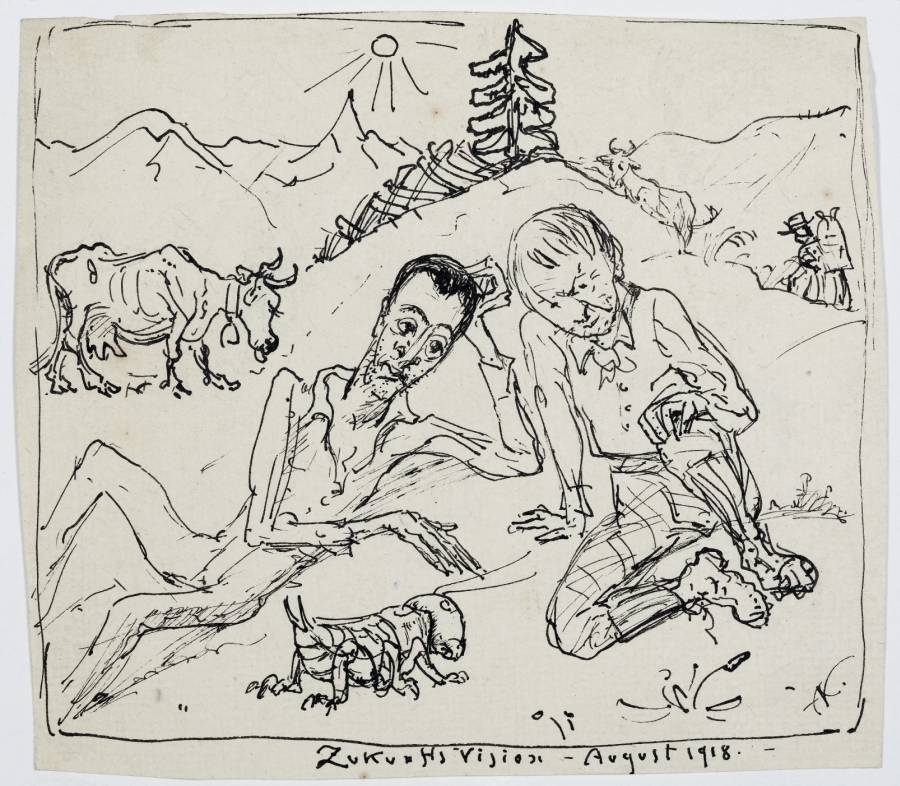 Alfred Kubin (1877–1959), Pinzgauer Alm in Gesellschaft einer Grille, 1918, Tuschfeder auf Bütten, Salzburg Museum, © Eberhard Spangenberg, München/Bildrecht Wien, 2019
