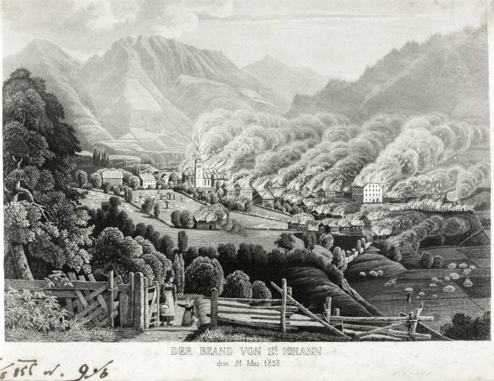 Der Brand von St. Johann im Pongau am 31. Mai 1855, Beda Weinmann, um 1860, InvNr. 1717-49, © Salzburg Museum