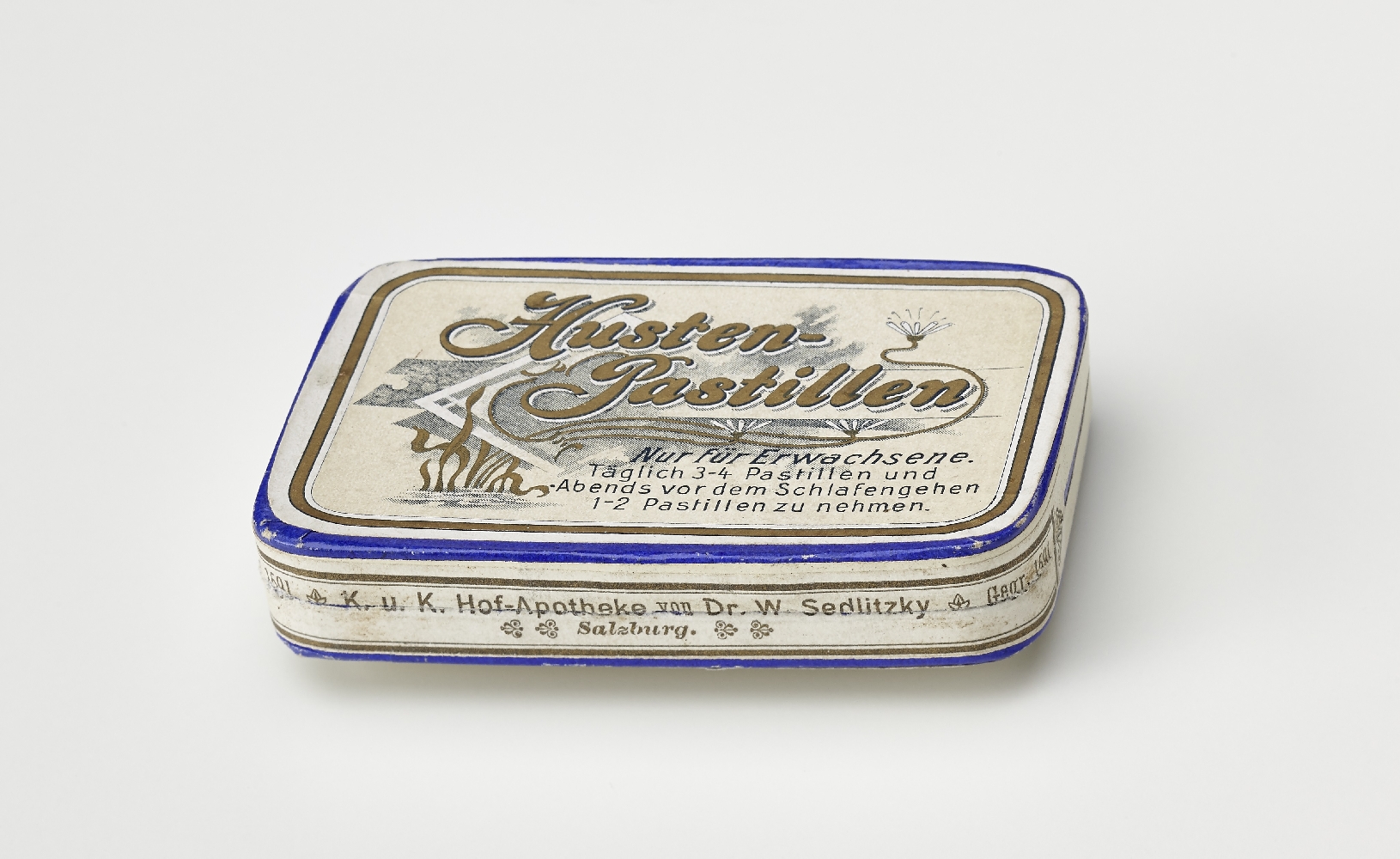 07_UNBEKANNT, Arzneimittel-Karton: Husten-Pastillen (aus der Hofapotheke Salzburg) Anfang 20. Jh., ©Salzburg Museum