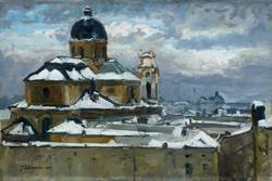 Julius Ullmann (1861–1918), Die Kollegienkirche im Winter, 1910, Öl auf Leinwand, Salzburg Museum, Inv.-Nr. 6078-49