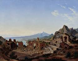 Das Theater von Taormina mit dem Ätna in Sizilien, 1846, Öl auf Leinwand, Salzburg Museum, Inv.-Nr. 9032-49