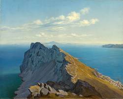 "Aussicht von der höchsten Spitze des Felsens von Gibraltar in Spanien", 1869, Öl auf Leinwand, Salzburg Museum, Inv.-Nr. 9045-49