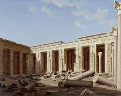 Der Tempel von Medinet Habu in Theben, Oberägypten, 1858, Öl auf Leinwand, Salzburg Museum, Inv.-Nr. 9074-49