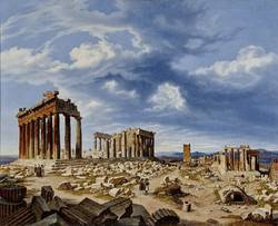 Die Ruinen des Parthenon auf der Akropolis in Athen, 1855, Öl auf Leinwand, Salzburg Museum, Inv.-Nr. 9048-49