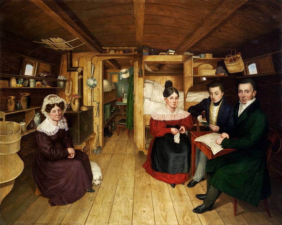 Johann Michael Sattler (1786–1847), Die Familie Sattler in ihrem Reiseschiff auf der Elbe in Magdeburg, 1833, Öl auf Leinwand © Salzburg Museum (Geschenk des Salzburger Museumsvereins)