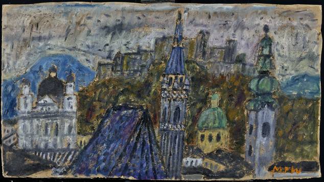 Max Peiffer Watenphul (1896–1976), Salzburg mit Festung I, 1956, Öl und Tempera auf Pappe  © Salzburg Museum (Schenkung Familie Pasqualucci)