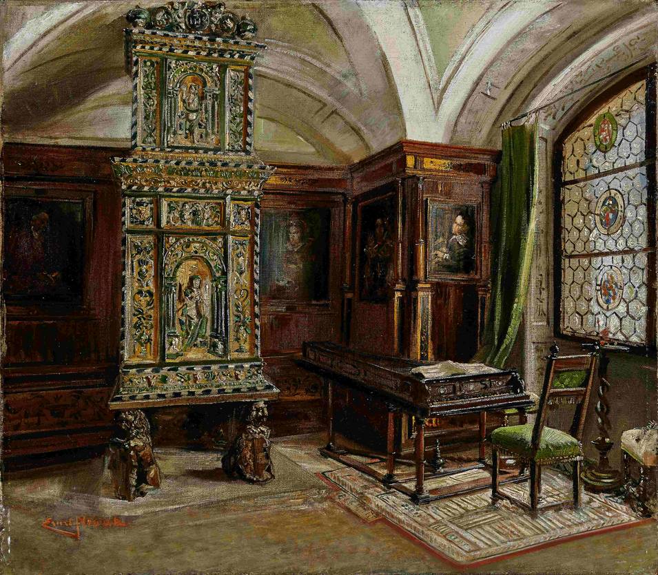 Ernst Nowak (1851–1919), Speisezimmer im alten Museum Carolino Augusteum, Ende 19. Jh., Öl auf Leinwand, © Salzburg Museum (Dauerleihgabe Salzburger Museumsverein)